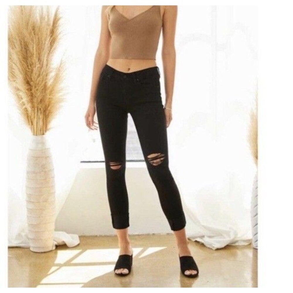 Kancan Low Rise Skinny Ankle Jeans Black Grunge Goth Distressed Size 11/29